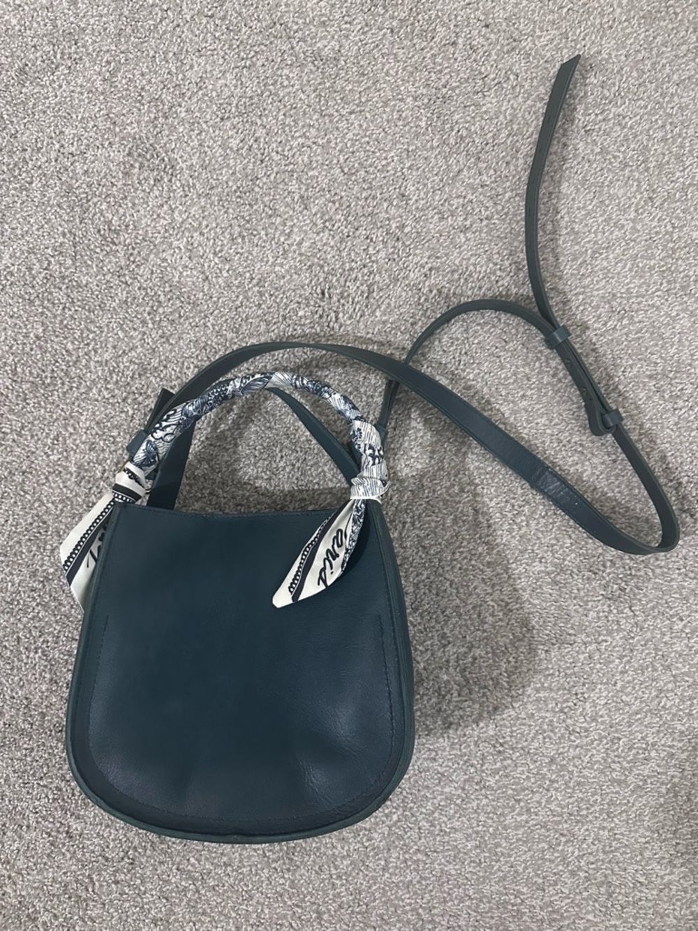 Madewell Teal Leather Crossbody Bag with Scarf Accent